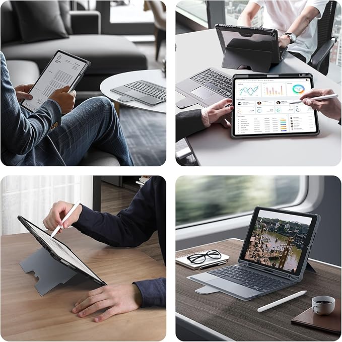 Nillkin iPad 9th Generation (10.2", 2021) Case with Detachable Keyboard, Magic Trackpad, 7-Colors Backlit, Portrait/Landscape Modes, Rugged Keyboard Case with Camera Cover for iPad 8th/7th Gen, Gray