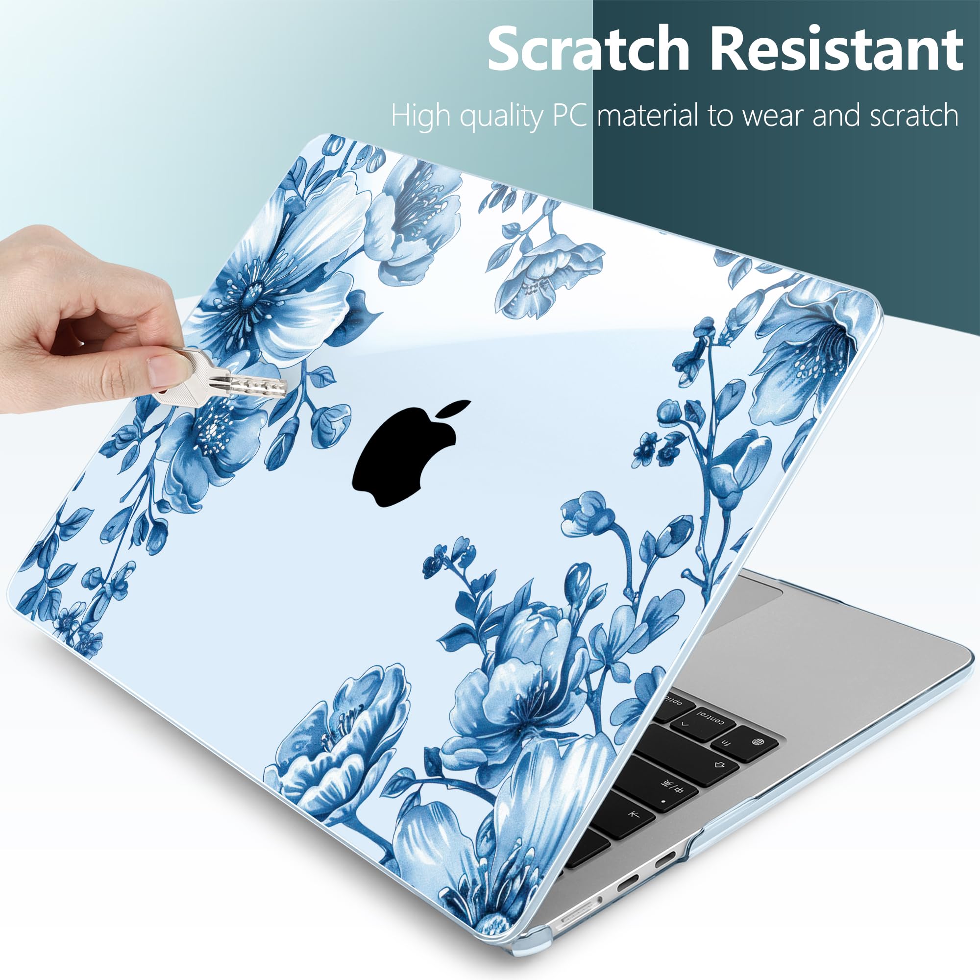 TWOLSKOO Compatible with MacBook Air 13 inch Case M5 2026 M4 2025 M3 M2 2024-2022 A3449 A3240 A3113 A2681, Plastic Hard Shell & Keyboard Cover for MacBook Air 13.6 inch Case, Blue Chinoiserie