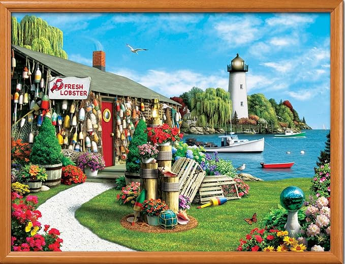 MasterPieces 300 Piece EZ Grip Jigsaw Puzzle - Lobster Bay Seaside Lighthouse and Boat - 18"x24"