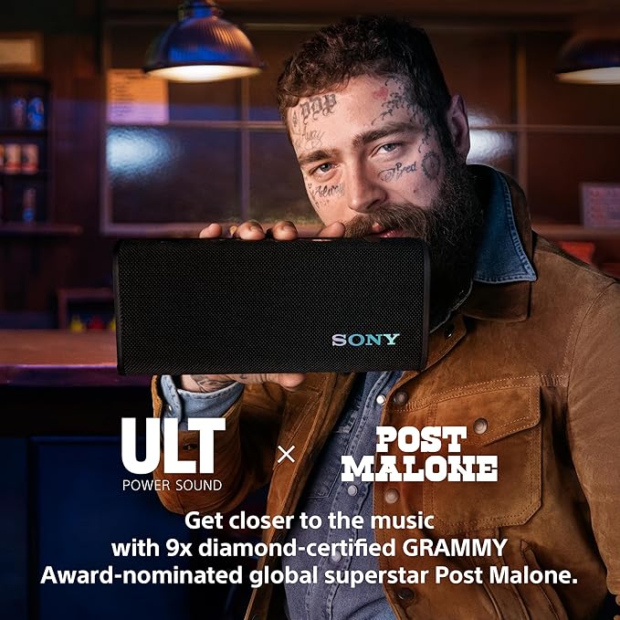Sony ULT Field 3 Wireless Portable Bluetooth Speaker, IP67 Waterproof, Dustproof, Rustproof, and Shockproof with Enhanced Bass, 24 Hour Battery and Shoulder Strap (SRSULT30B), Black