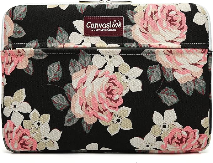 Canvaslove Pink Rose Pattern Laptop Sleeve Case Bag with Pocket for MacBook Pro 14 inch and 14 inch Laptop