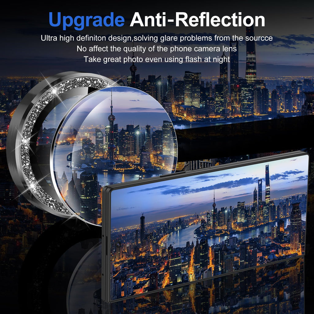 Avocase for Samsung Galaxy Z Fold 7 Camera Lens Protector, Individual Metal Ring Tempered Glass Lens Cover, [Strong Adsorption] Scratch Resistant Ultra-Thin HD Clear Lens Cover, 1 Set-Black Sparkly