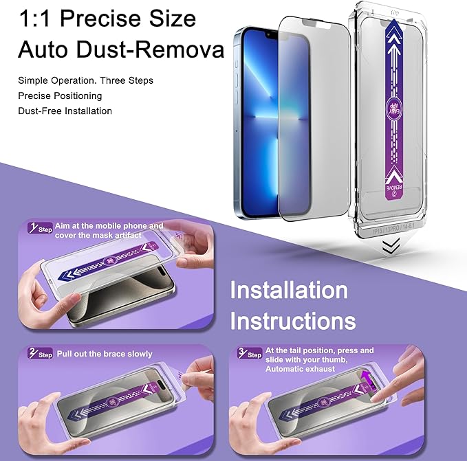 2 Pack Matte Screen Protector for iPhone 16e/iPhone 14/iPhone 13 Pro/iPhone 13, 9H Tempered Glass, Full Coverage, Anti-Fingerprint, Auto Dust-Elimination, No Bubble, Easy Installation
