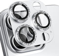 beuxece Compatible for iPhone 16 Pro/iPhone 16 Pro Max Camera Lens Protector, Bling Metal Tempered Glass Camera Screen Cover Accessories [Strong Adsorption][Case-Friendly]- Glitter Titanium Silver