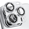 beuxece Compatible for iPhone 16 Pro/iPhone 16 Pro Max Camera Lens Protector, Bling Metal Tempered Glass Camera Screen Cover Accessories [Strong Adsorption][Case-Friendly]- Glitter Titanium Silver