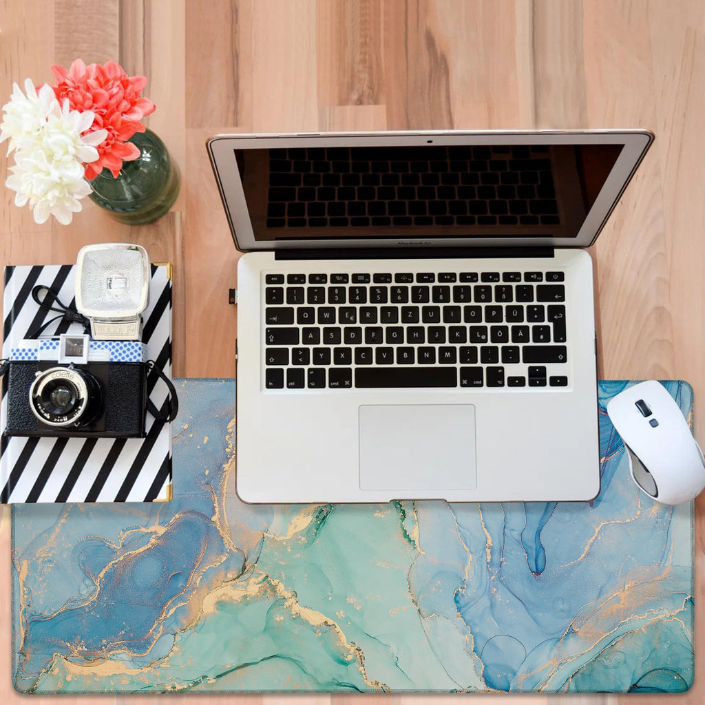 NITAHHHY Gaming Desk Pad Large Extra Length Fluid Art Marble Mouse Pad Keyboard Laptop Non-Slip Waterproof with Rubber Base Thick Stitched Edge Mouse Mat for Office Home 35.4 x 15.7 Inches