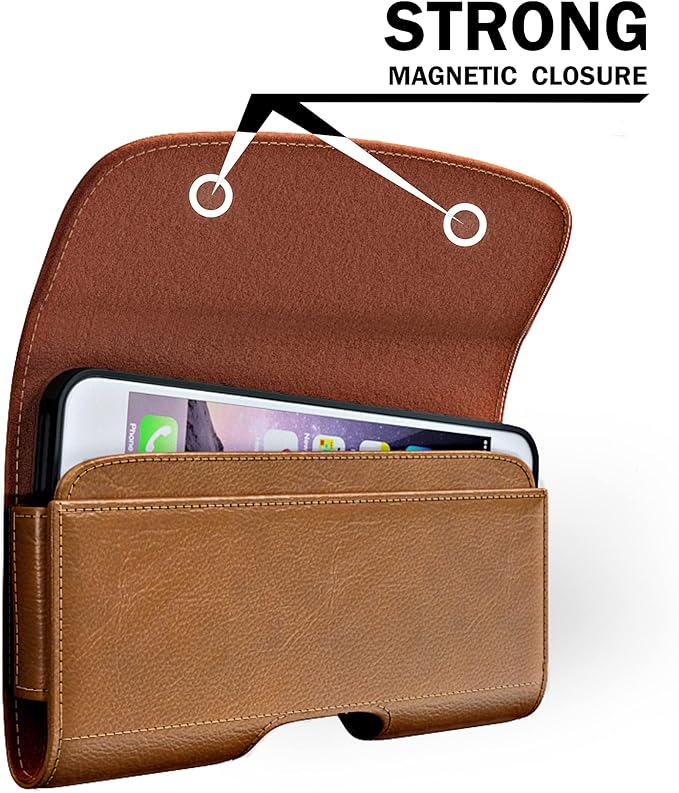 Case for Large iPhone Plus, Pro Max 16 15 14 13 12 11 Xs, Samsung Galaxy S25+ S24+ S23+ S22+ S21+, Cell Phone Belt Holster Clip, ID Card Holder Pouch, Fits Otterbox Case - Brown