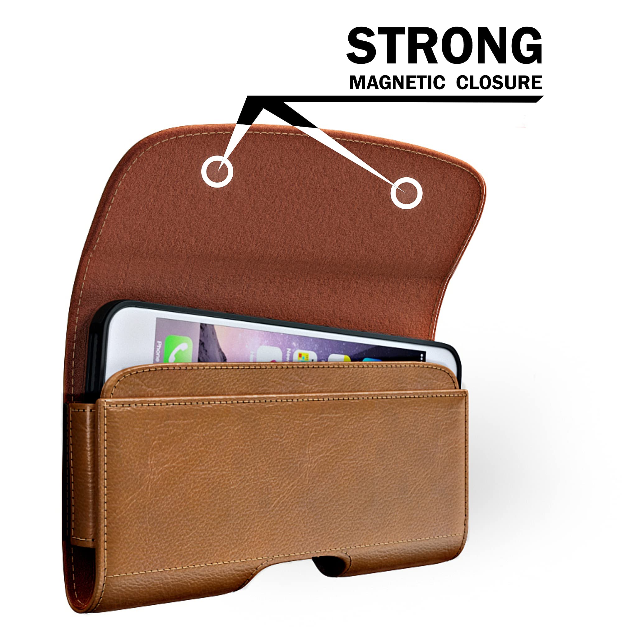 PiTau Holster for Samsung Galaxy Ultra S26 S25 S24 S23 S22 S21 A73 A54 A53, Phone Belt Clip Holder Case for Google Pixel Pro XL 9 8 7 6 4 3, Men's Big Cellphone ID Card Carrying Pouch, Brown X-Large