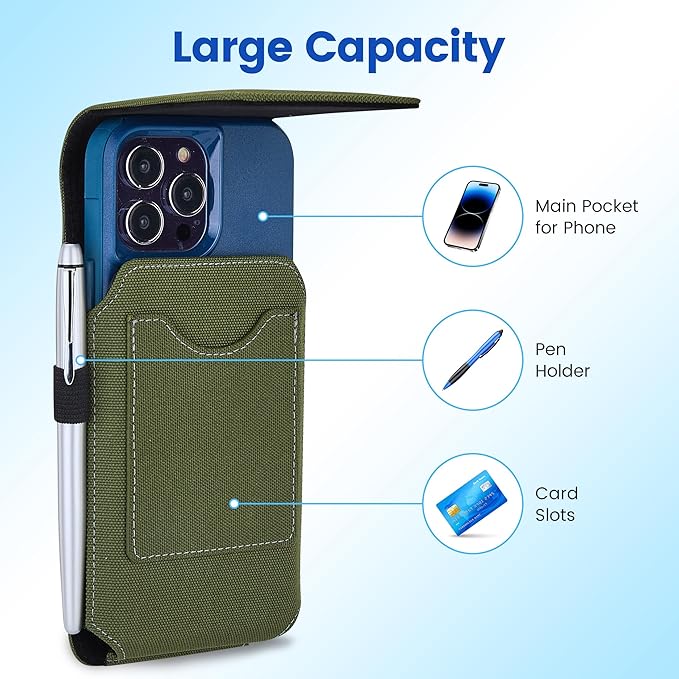 BECPLT Nylon Holster Compatible with Galaxy S25 Ultra S24/S23/S22/S21/S20 Ultra A17 A16 Motorola Moto G56 G Power Cell Phone Belt Holder for Men - Green