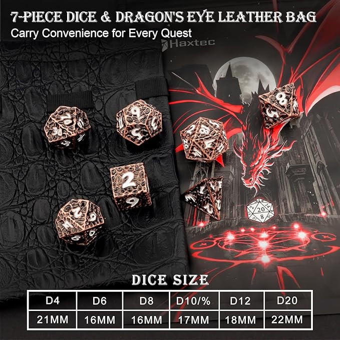 Haxtec Metal DND Dice Set Polyhedral D&D Dice Compatible with Dungeons and Dragons Gift TTRPG Antique Copper Metal Dice