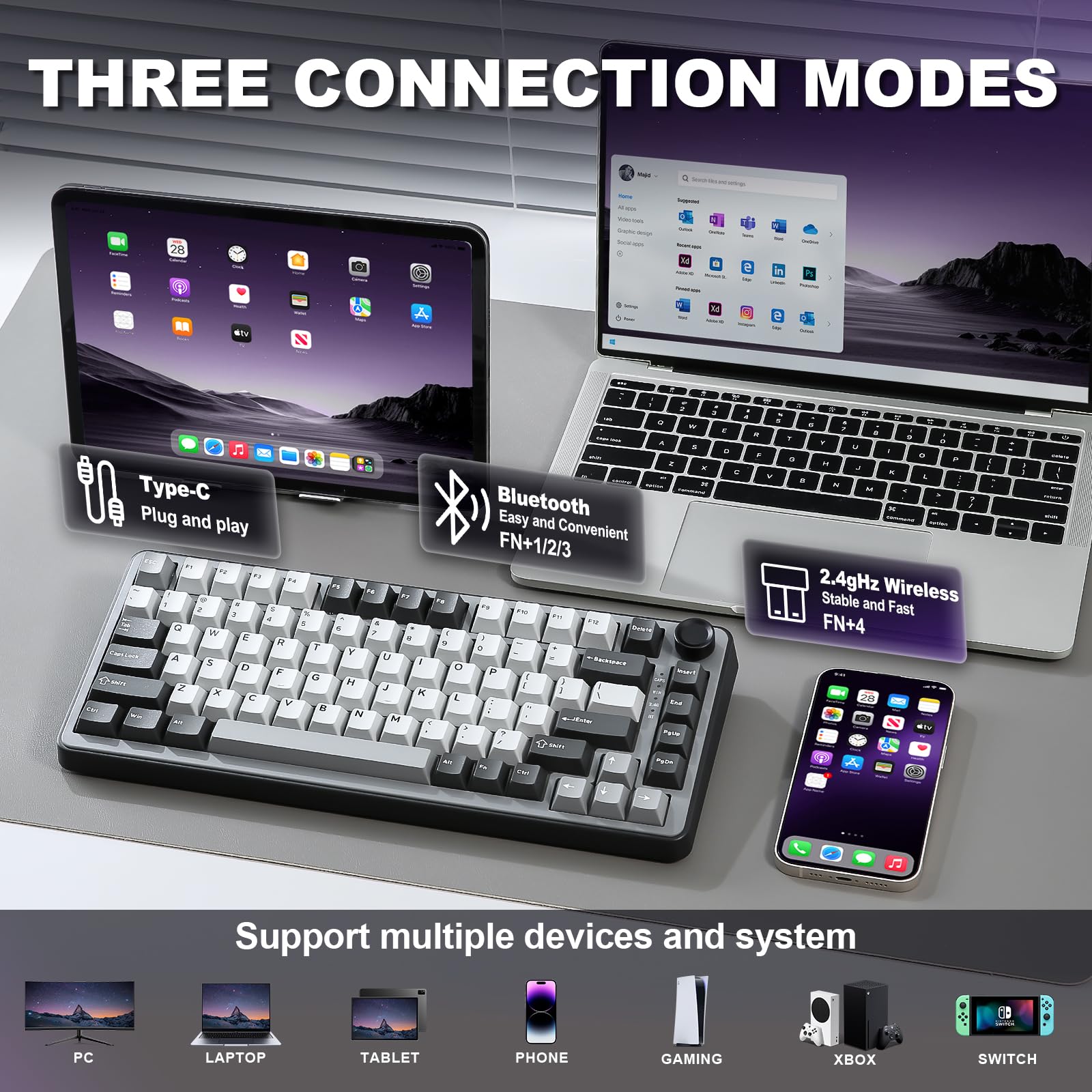 YUNZII B75 PRO 75% Wireless Mechanical Keyboard (Dark Grey,Cocoa V2)