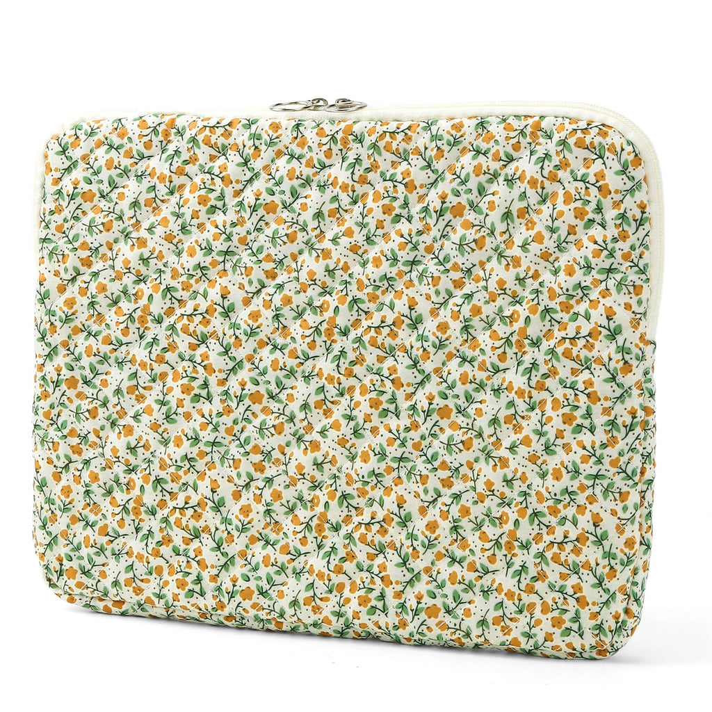 Puffy Laptop Sleeve 13-15.6 Inch Cute Quilted Laptop Protective Case Padded Floral Computer Sleeve for MacBook (B-Yellow, 13 Inch)