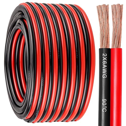 6 Gauge Wire 2 Conductors Copper Wire, 6 AWG Battery Cable Oxygen Free Copper Wire for Solar Panel, Automotive, Trailer, RV and Speaker (6 Gauge 50FT)