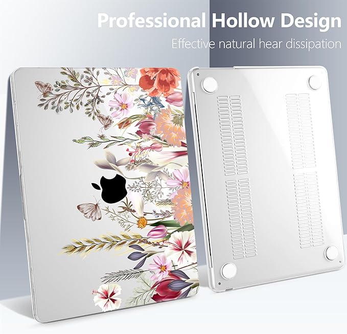 Batianda Premium Case for New MacBook Air 15 inch 2025 M4 2024 2023 with M3 M2 Chip Model A3114 A2941, Designed Protective Plastic Hardshell & Keyboard Cover & Screen Protector, Flower Field