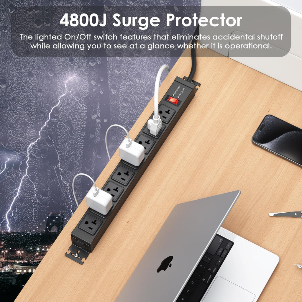JUNNUJ 12 Gauge 360° Rotating Mountable Power Strip, Black, 15 FT, 1