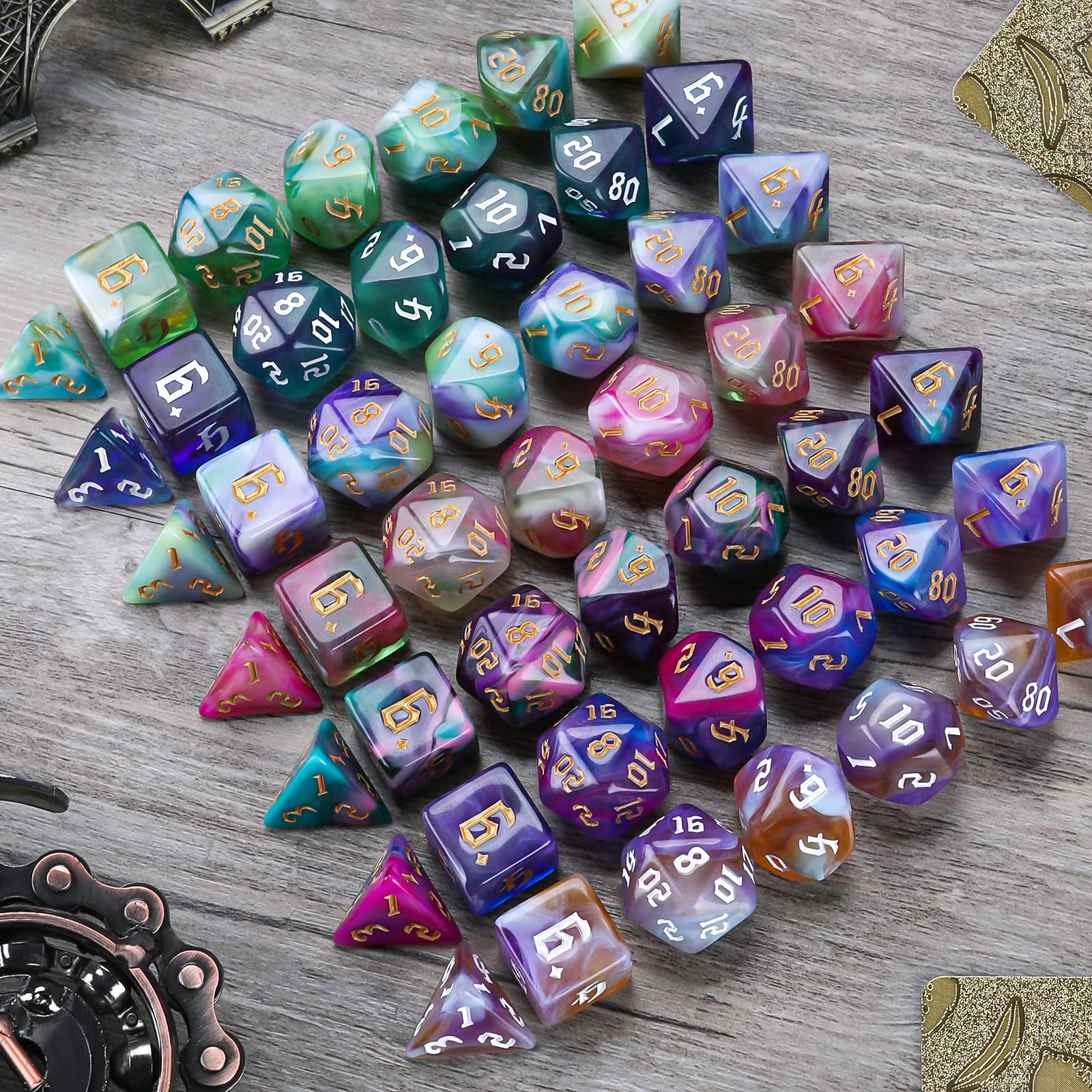 49Pcs Polyhedral Dice Set- DND Dice with 7 Storage Pouch