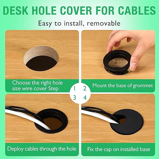 10 Pcs Desk Grommet 1-3/8" / 35 mm, Desk Cord Hole Cover, Cable Grommet ABS Plastic, Desk Hole Grommet for Home & Office Pc, Detachable Cable Cord Organizer-Light Grey