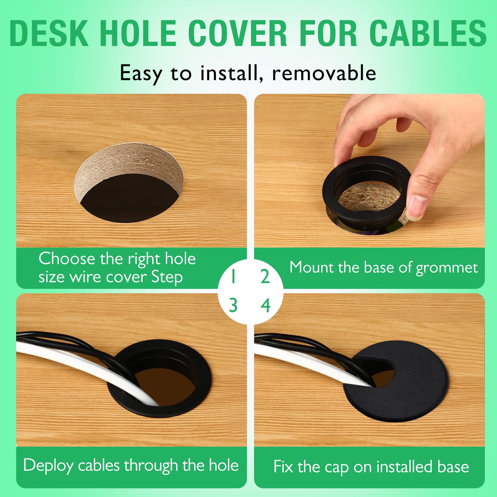 EASYEAH 2 Pcs Desk Grommet 1-1/2" / 38 mm, Desk Cord Hole Cover