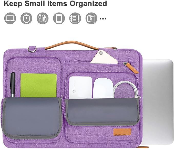 MOSISO 360 Protective Laptop Shoulder Bag,15 inch Computer Bag Compatible with MacBook Air M4 M3 M2/Pro A1990 A1707, Dell XPS Plus,Side Open Messenger Bag with 4 Zipper Pockets&Handle, Lilac