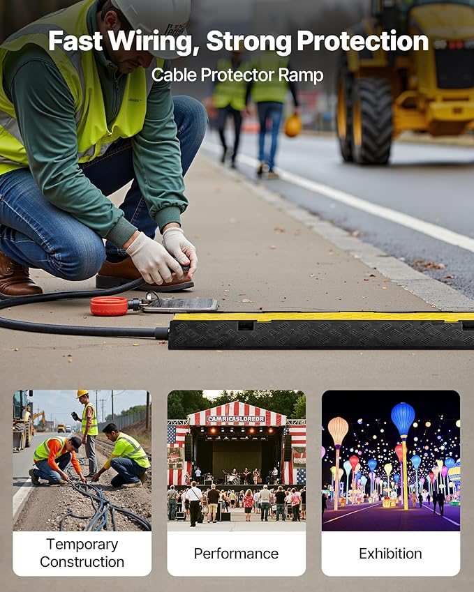 VEVOR Cable Protector Ramp, 2 Channel Heavy Duty 39.37'' Rubber Cord Hose Wire Cover, 2.2''W x 2''H Channel Size, Traffic Speed Bump with Flip-Open Top Cover, for Indoor Outdoor Use