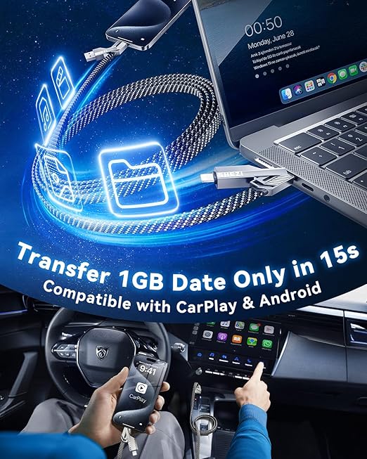 [One is Enough] 4-in-1 Compatible with USB C to Lightning Cable, 100W High-Speed Charging & Fast Data Transfer,CarPlay & Android Auto Support Multi Charger Cord Combo for iPhone/Samsung/iPad,5FT