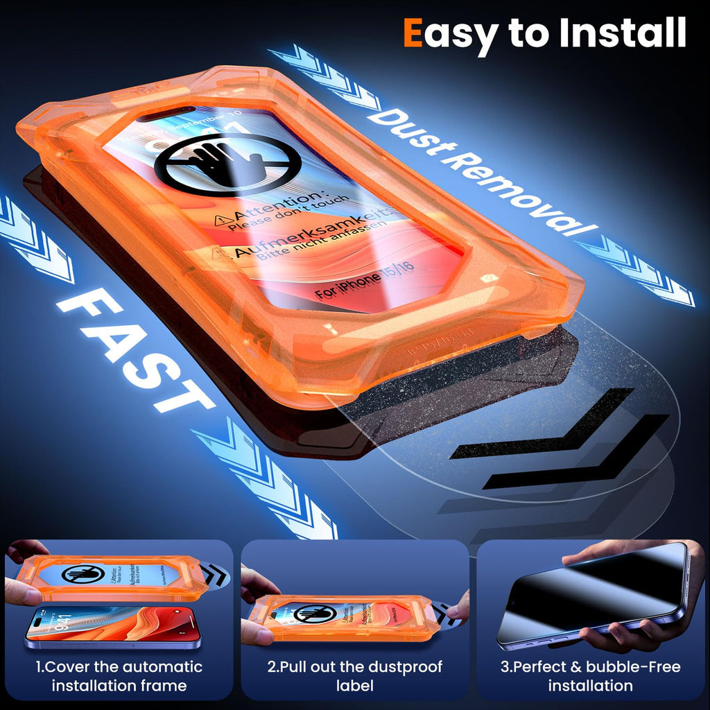 UniqueMe for iPhone 16/iPhone 15 Screen Protector Easy Installation-2 Packs
