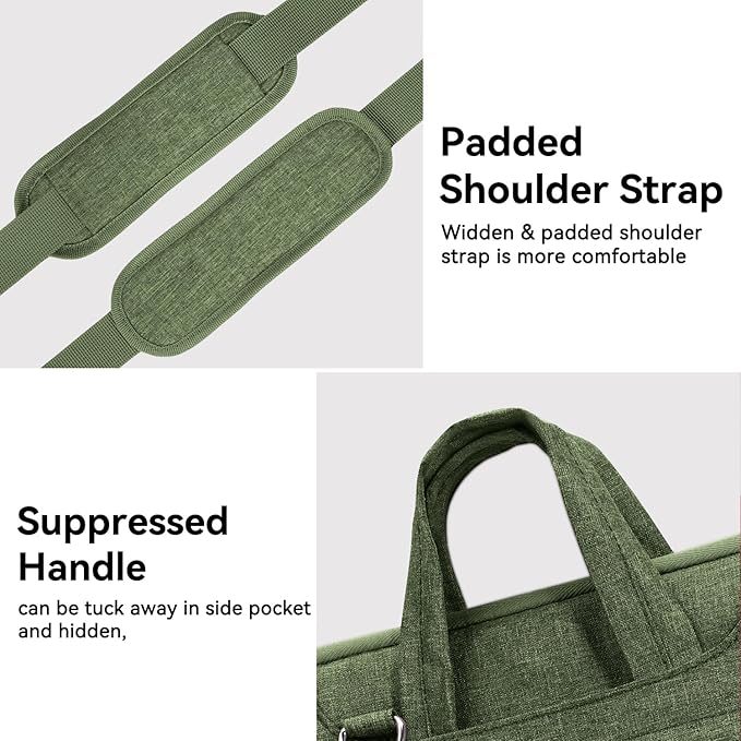 Voova Laptop Bag 17 17.3 Inch Water-resistant Laptop Sleeve Case with Shoulder Straps & Handle, Computer Case Cover Slim Briefcase Compatible with 17-18” Hp Dell Asus Acer, Army Green