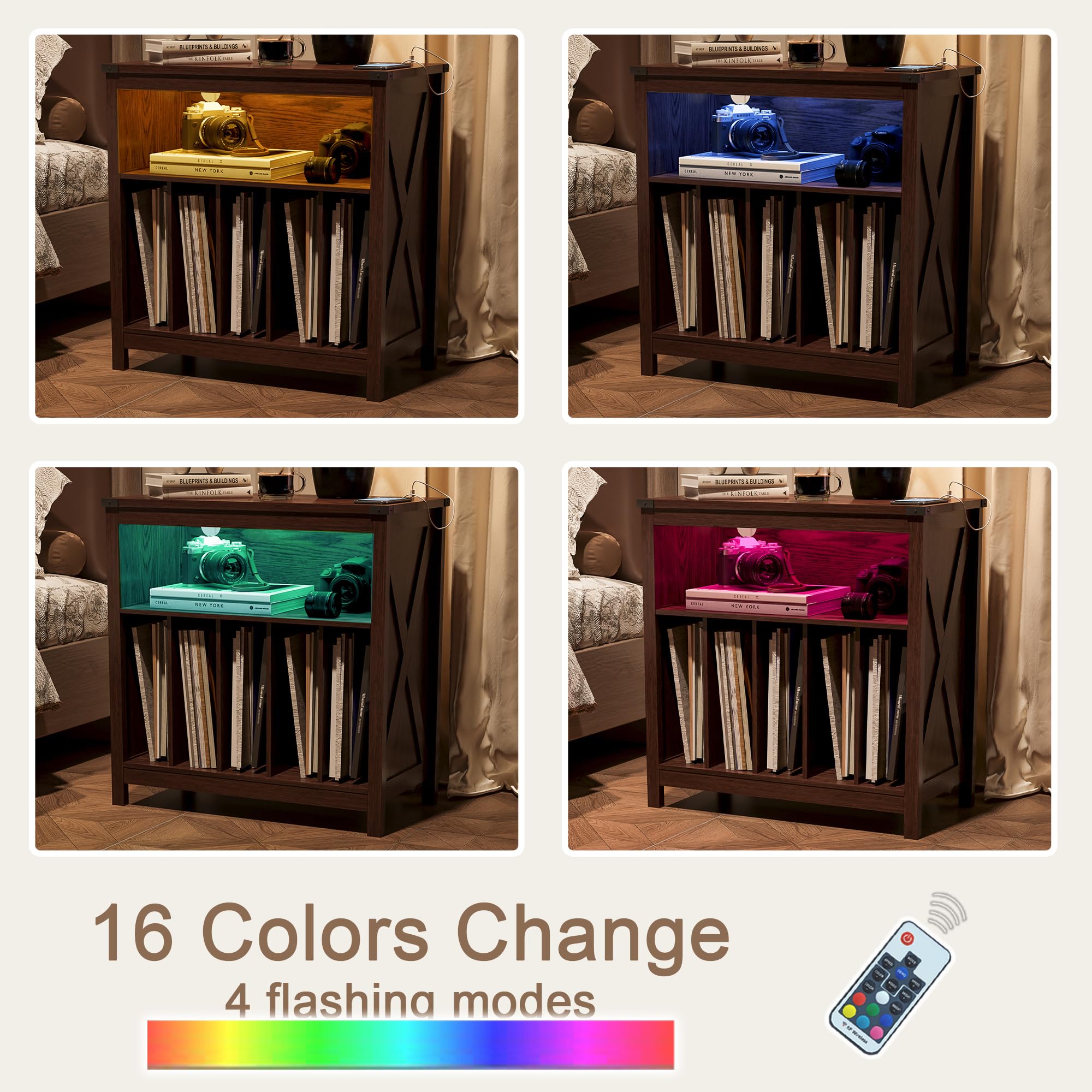 ChooChoo Large Record Player Stand with Charging Station & LED Light