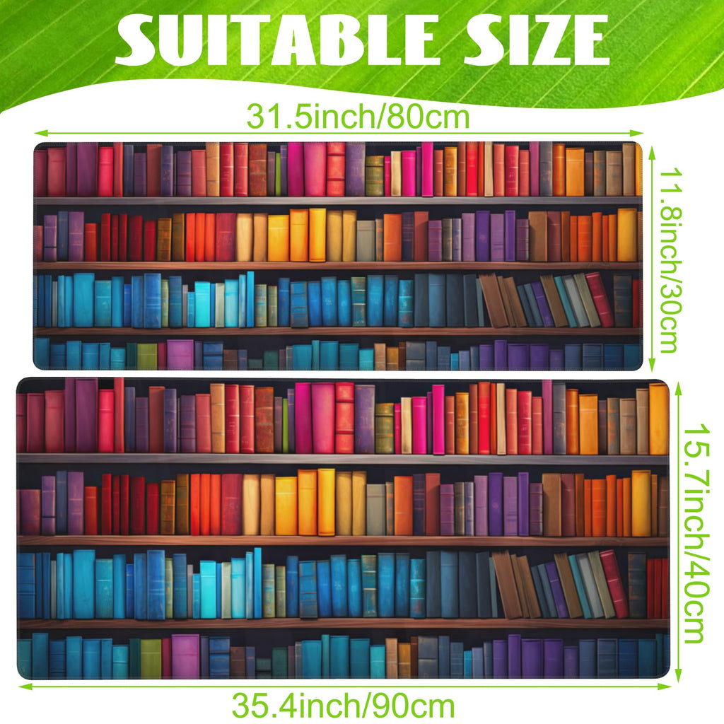 Eflxamz Large Gaming Mouse Pad for Desk,Bookshelves Full of Books Desk Mat,Colorful Books Desk Pad,Extended Big Computer Keyboard Mouse Pad with Non-Slip Base and Stitched Edge,31.5"x11.8"