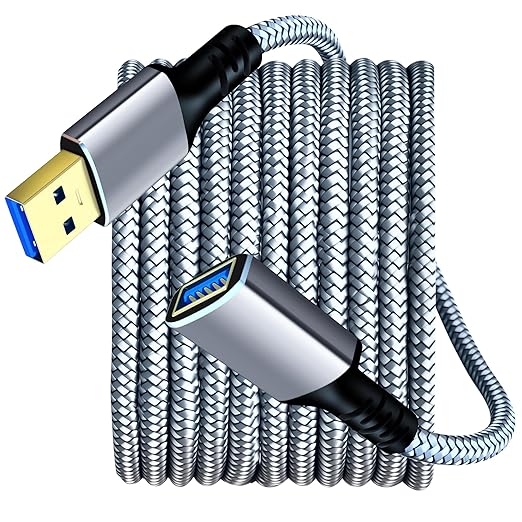 Tan QY USB 3.0 Extension Cable 20Ft, USB 3.0 High Speed Extender Cord Type A Male to A Female for PlayStation, Xbox, USB Flash Drive, Hard Drive, Card Reader,Scanner,Printer,Keyboard (Silver, 20Ft)