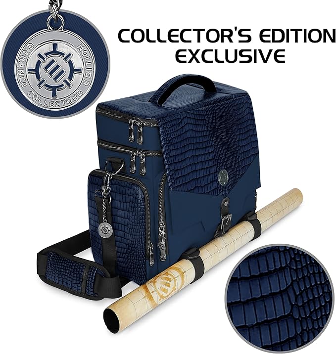 ENHANCE Travel Bag for DND Collector's Edition, Bag Compatible with Dungeons and Dragons, Battle Mat Holder, Dice Pockets and Accessories, Carry 4-8 Books (Blue Dragon)