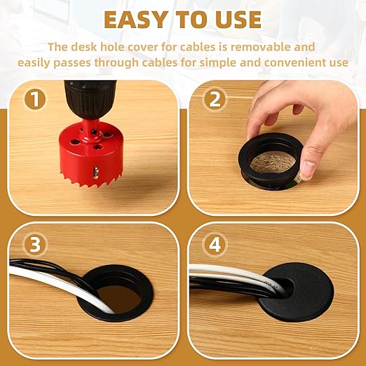 Desk Grommet 1.5 Inch (38 mm) 10 Pieces, Desk Hole Cover for Cables Black, ABS Plastic Grommet Hole Cover with Hole Saw for Wires Cables Through The Countertop by XIOGZAXI