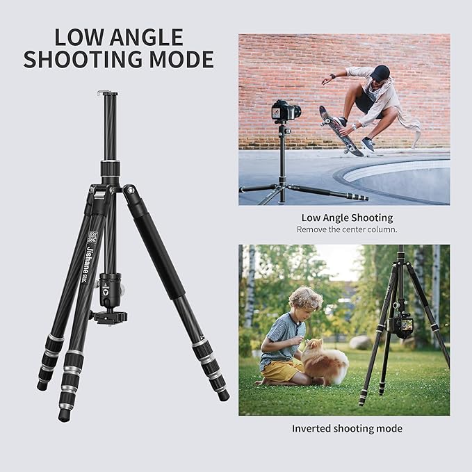 Jishane Carbon Fiber Camera Tripod, 62" Professional Video Tripod for Camera with 360° Ball Head, 1/4" Arca QR Plate, Compact Lightweight Travel Monopod for DSLR/Smartphone, Max Load 17.6 lbs/8kg