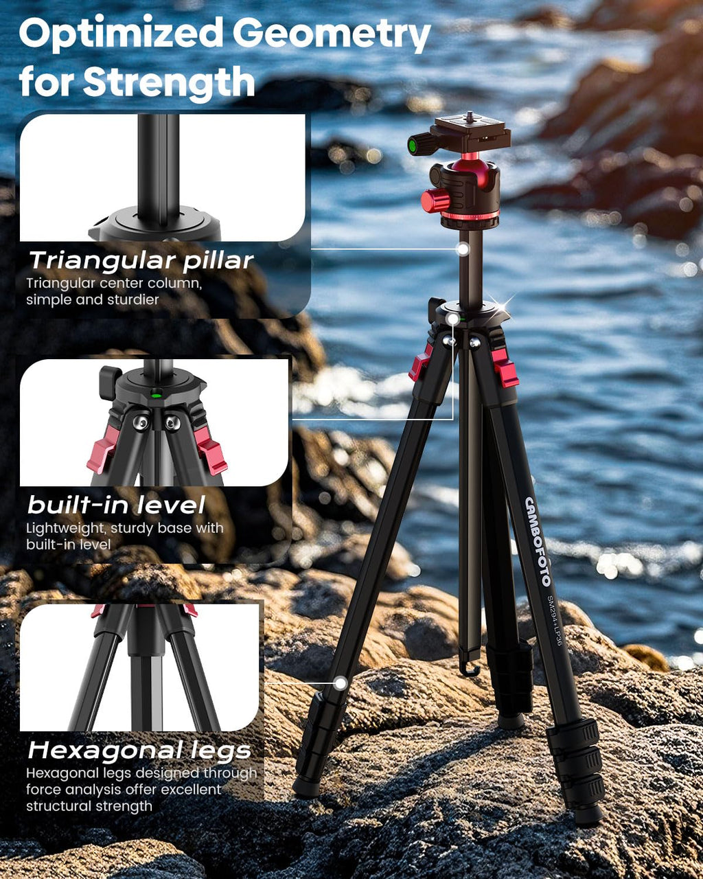 CAMBOFOTO 68" Travel Tripod for Camera Phone Camcorder, Ball Head, Aluminum