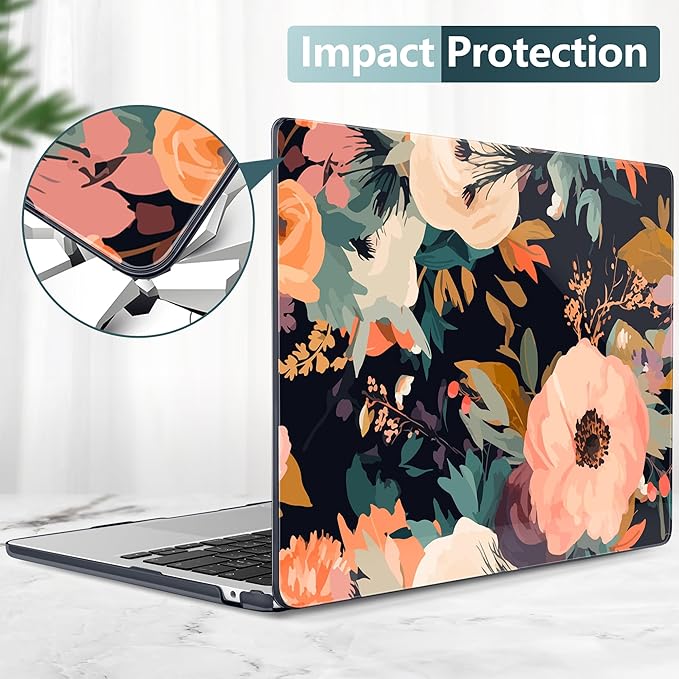 TWOLSKOO Compatible with M4 MacBook Air 13.6 inch Case 2025-2022 Release M4 A3240 M3 A3113 M2 A2681, Plastic Hard Shell & Keyboard Cover & Type C Adapter & Screen Protector, Bright Abstract Flowers