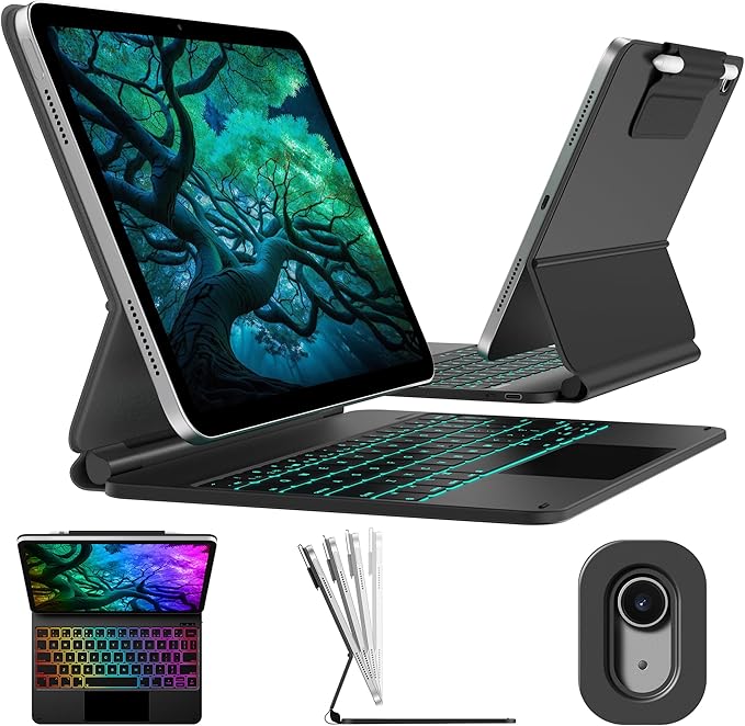 typecase Edge+ iPad 11th 10th Gen Case with Keyboard (11" 2025 A16 & 10.9" 2022) – Magic Keyboard-Style with RGB Backlit & Trackpad, Slim Protective Case, Magnetic Stand, Multi-Mode – Dark Gray