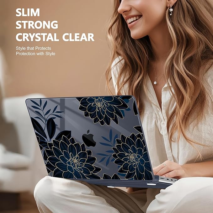 for MacBook Pro 16 inch Case 2021 2022 2023 2024 Release A3186 A3403 M4 A2991 M3 A2780 M2 A2485 M1 Pro/Max, Hard Shell Case with Screen Protector & Keyboard Cover, Flower Dahlia