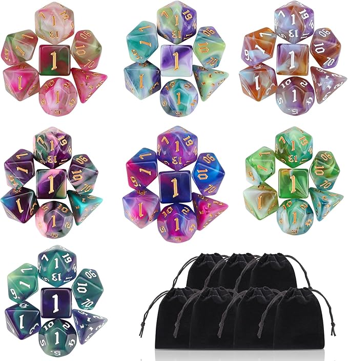 DND Dice Set, Surhugvy 7 X 7 (49 Pieces) Polyhedral Dice Set for Dungeons and Dragons DND RPG MTG Table Games Gift with 7 Pack Black Bags