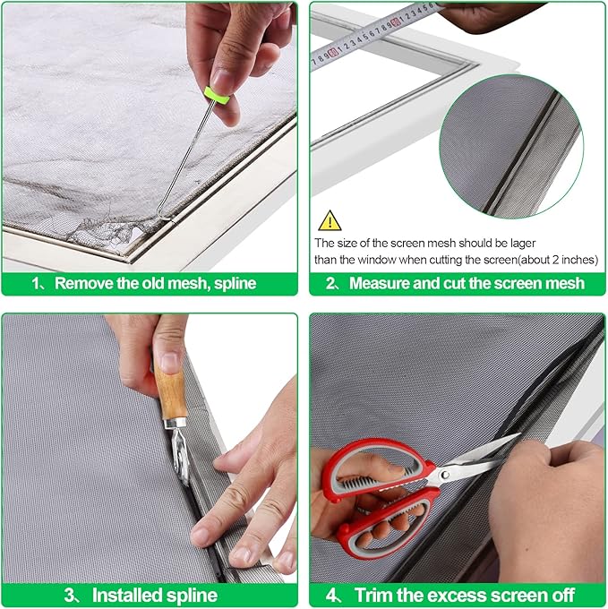 QWR Pet Proof Window Screen Replacement Kit, 39"x118" Durable High Hardness Screen Mesh Replacement Window Screens Repair Kit for Sliding Screen Door,Patio and Windows.(Folded Package)