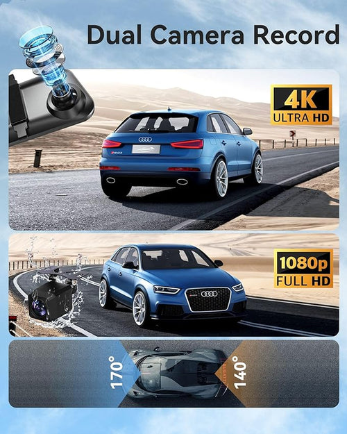 12'' 4K Rear View Mirror Camera with Carplay&Android Auto