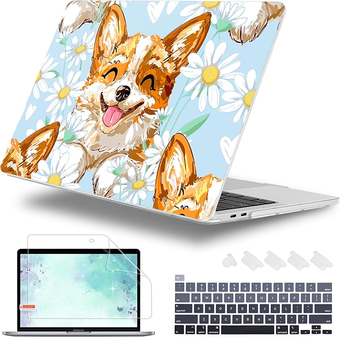 Case for MacBook Pro 13 inch with/Without Touch Bar (2016-2022, M2 A2338 M1 A2289 A2251 A2159 A1989 A1706 A1708), Hard Shell + Keyboard Cover + Dust Plug, Cute Corgi Dog