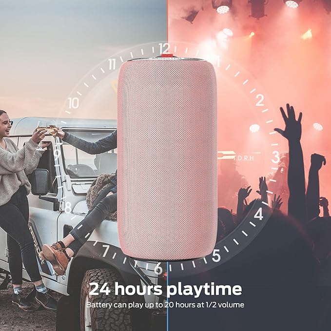 Monster S310 Upgraded Bluetooth Speaker, Portable Speaker, 30W True Wireless Stereo Pairing Deliver Dynamic Sound, IPX6 Waterproof, Bluetooth 5.2 Built-in Mic, 24H, for Family Outdoor Pink