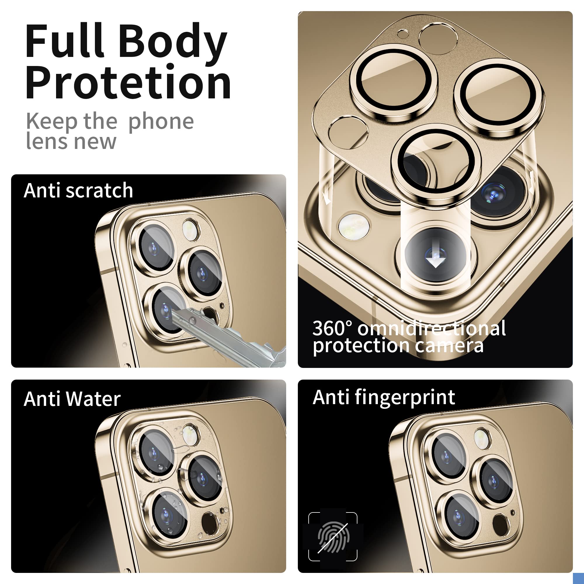 Mansoorr Camera Lens Protector for iPhone 14 Pro/iPhone 14 Pro Max, Alloy Metal Camera Cover with Tempered Glass Screen Protector Accessories,Case Friendly,Scratch Resistant,Easy to Install -Gold