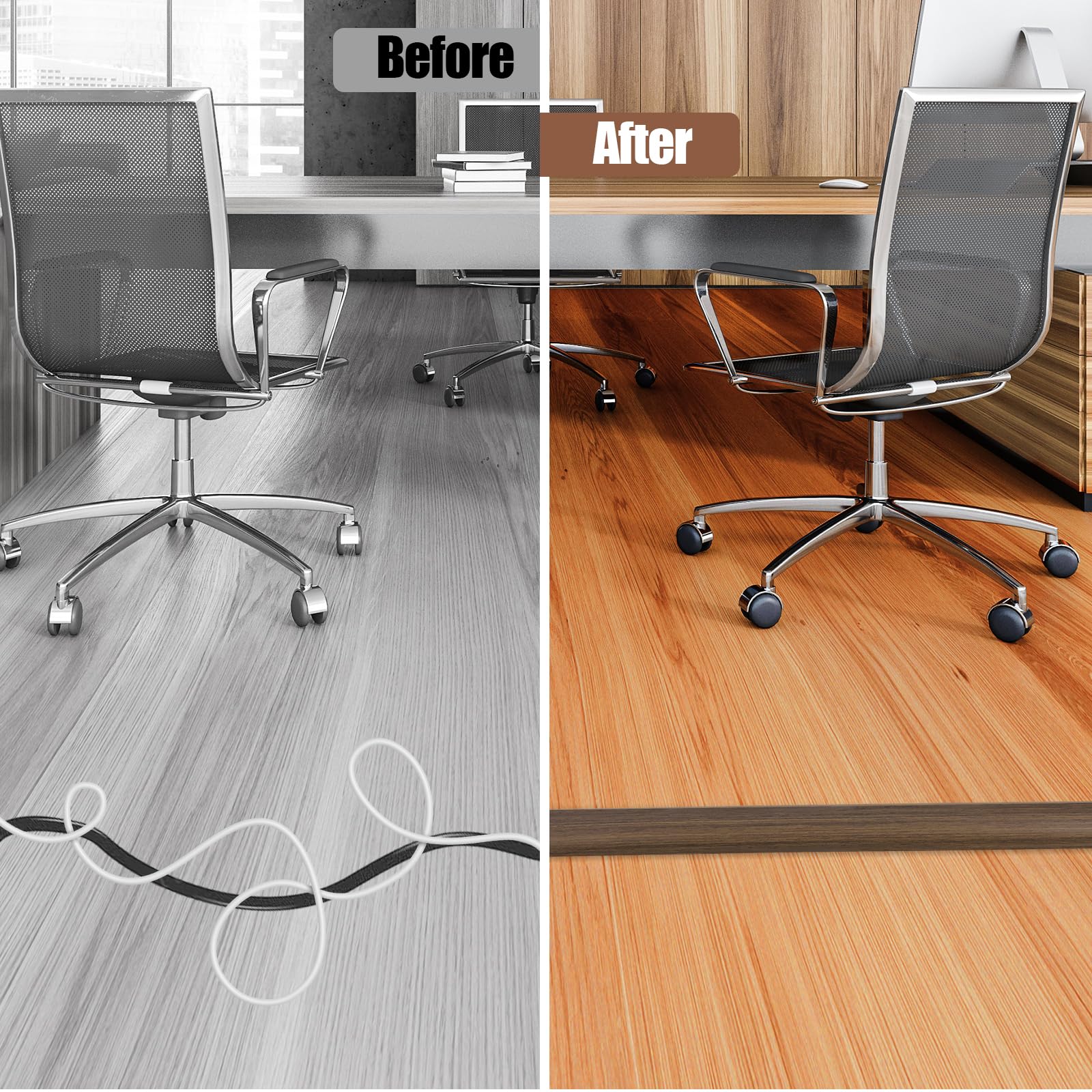 Floor Cord Cover Cable Cavity Self Adhesive Cord Hider Floor 10FT Floor Cable Management Power Cord Protector Floor Electric Cord Covers for Offices, Gym, Exhibitions (Misty Brown Wood, 1.18" x 20')