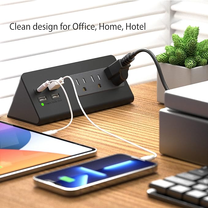 Nightstand Edge Mount Power Strip with USB-C Ports Tabletop Surge Protector Desk Clamp Power Sockets with 3 AC Outlets &4 Fast Charging USB Ports for Home Office Hotel and Dormitory (Black(2-Pack))