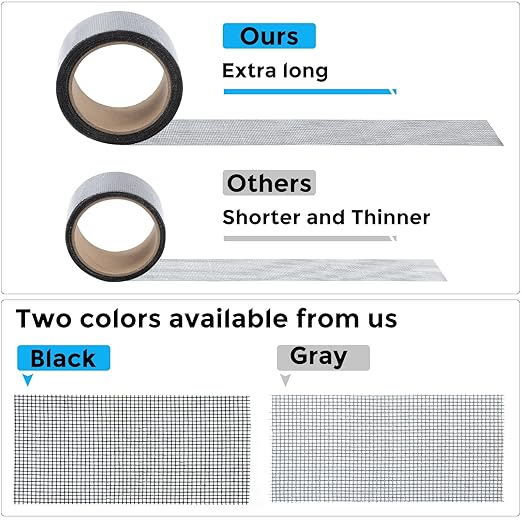 Grey Window Screen Repair Tape, 2IN X 20FT Screen Repair Kit for Windows or Doors, Strong Adhesive Fiberglass Mesh Patch Tape