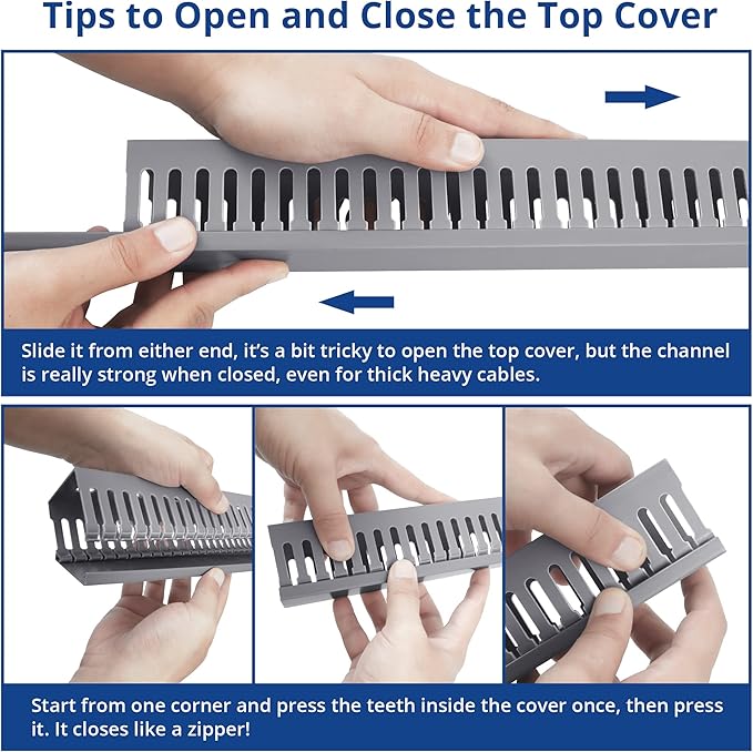 ZhiYo H1.4 x W1.6in Server Rack Cable Management Raceway, 94.5in(6X L15.7in) Cable Raceway Kit, Electrically Safe PVC Open Slot Wire Cord Hider for Under Desk/Computer/Network Cords, Black
