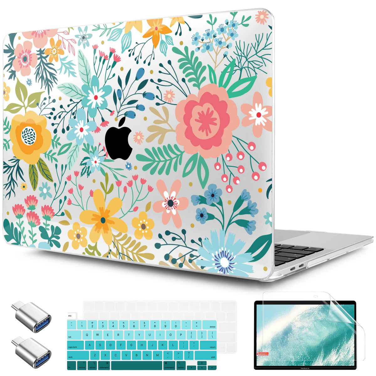 TWOLSKOO Compatible with MacBook Pro 13 inch Case 2023-2016 A2338 M2/M1 A2251 A2289 A2159 A1989 A1706, Plastic Hard Shell Cover & Keyboard Skin & Screen Protector, Colorful Hydrangea