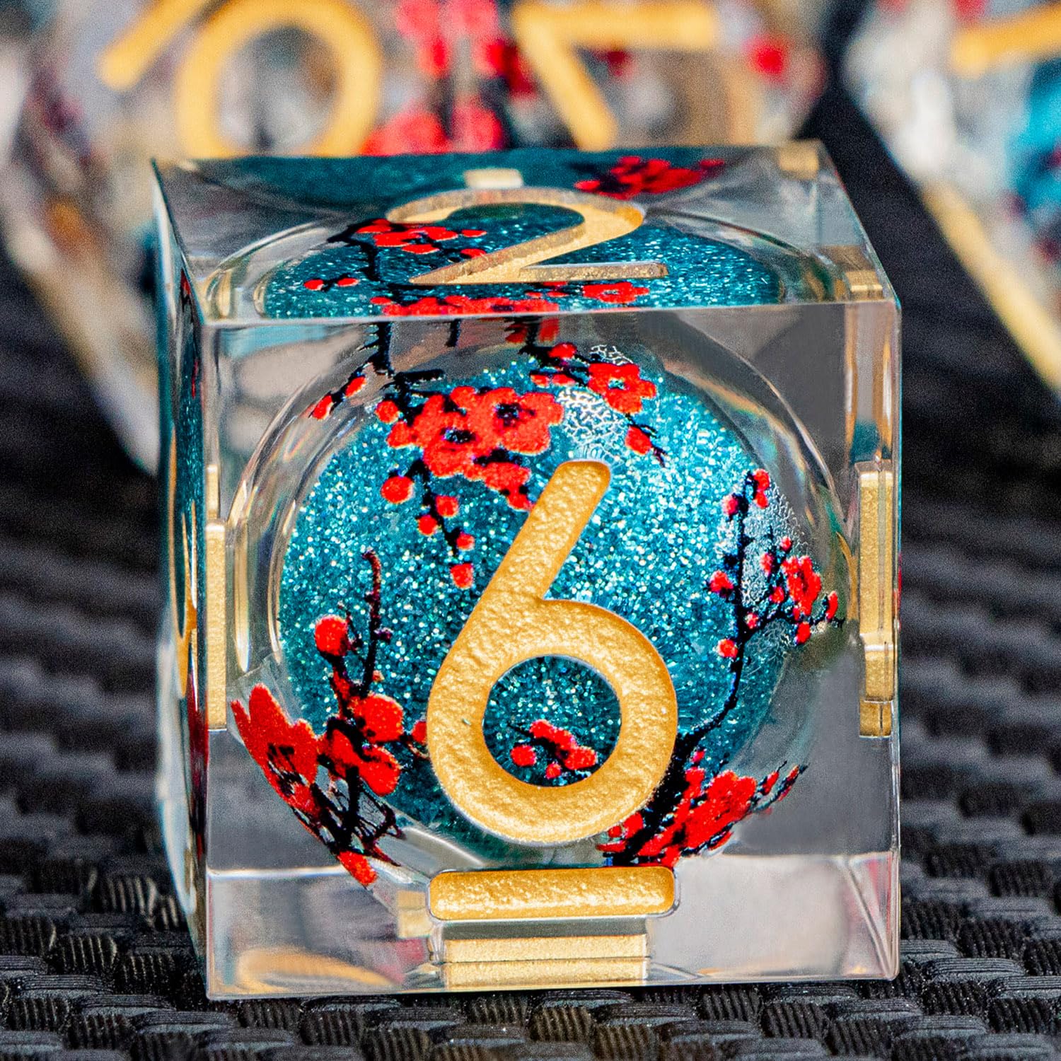 ARUOHHA DND Resin Dice Plum Blossom Liquid Core Dice Golden Blue Sharp Edged Polyhedral Dragons Dice Set with Gift Box, Dungeons D and D Dice Role Playing Game D20 D12 D10 D8 D6 D4