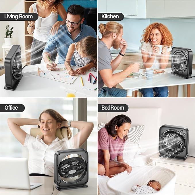 Portable Table fan, Window Fan,Small Box Fan with 3 Powerful Speed & 4 Timer Setting, 270° Pivoting Quiet Square DC Fan for Home Office Bedroom Bathroom Kitchen